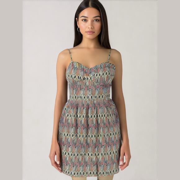 Mossimo Supply Co. Women's Spaghetti Strap Multi-Color Printed Sun Mini Dress  L - Picture 1 of 10